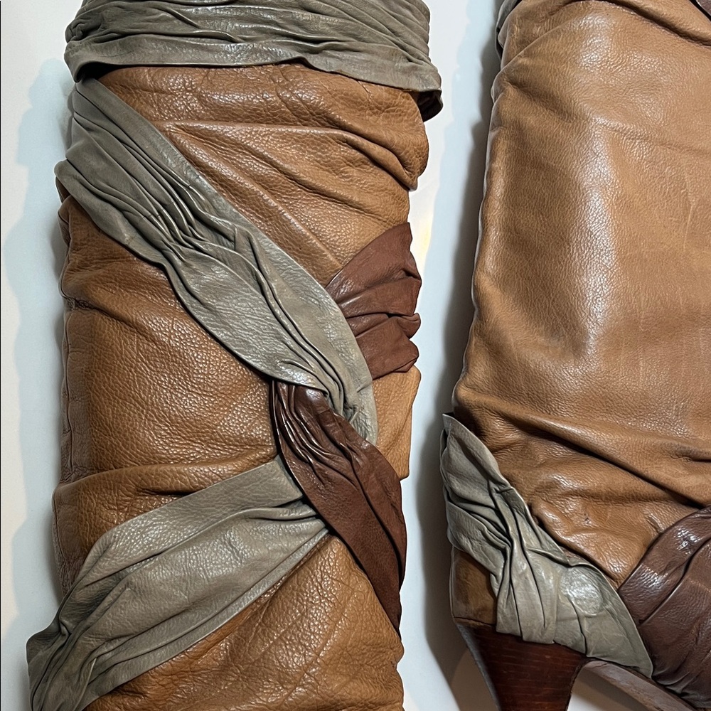 Brown and Gray Leather Boots